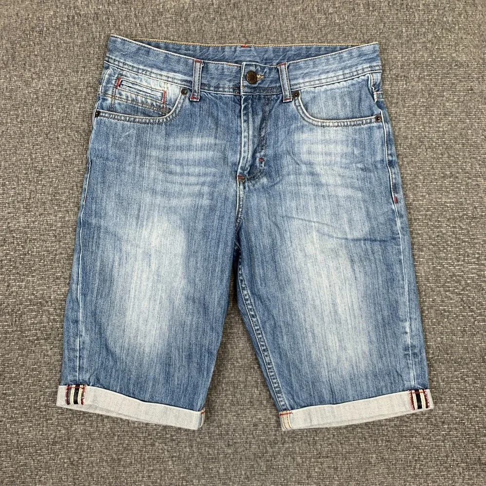 Denim CO Selvedge Jean Shorts Men's 30 Blue Skate Jorts Retro Whisker Fade USA